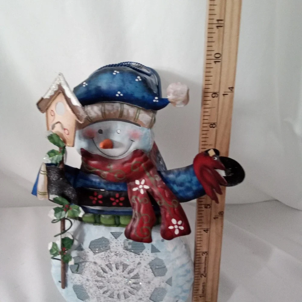 Snowman Metal Tea Light Lantern Winter Holiday Decor Birdhouse Cardinal 11 inch